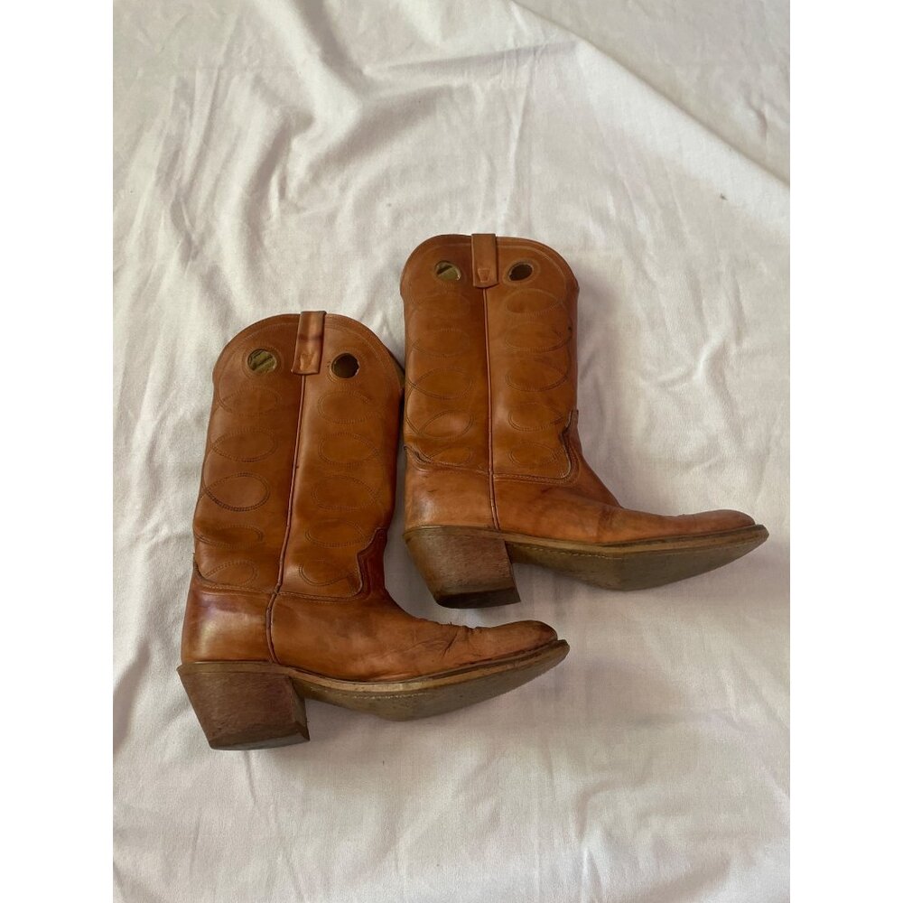 Vintage Tan Leather Cowboy Boots Mens Size 8.5 Brown Western